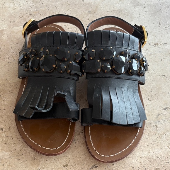 Marni leather Fringe crystal embellishmentsandals